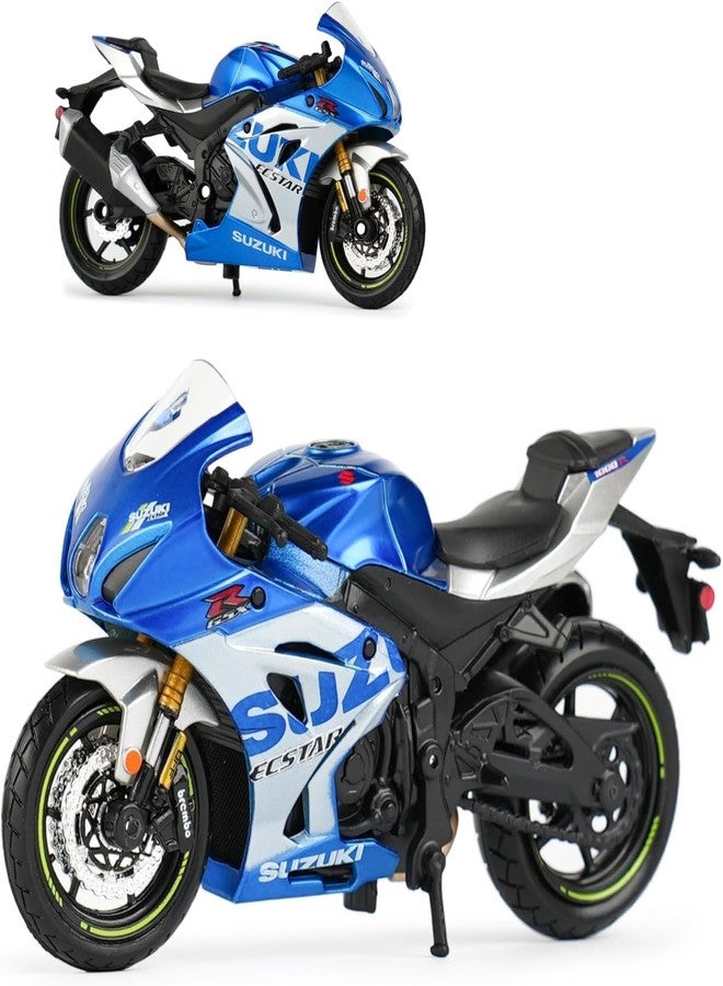 Bburago Suzuki GSX-R1000 R, 1:18 Scale Die-Cast Motorcycle Model, Blue/White, 11 cm Length - Image 1